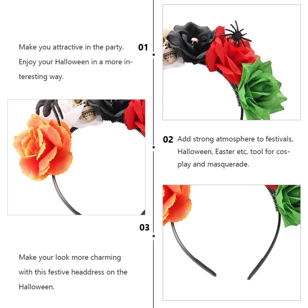 Halloween Colorful Flower Skull and Spider Headdress Headpiece for Cosplay Party