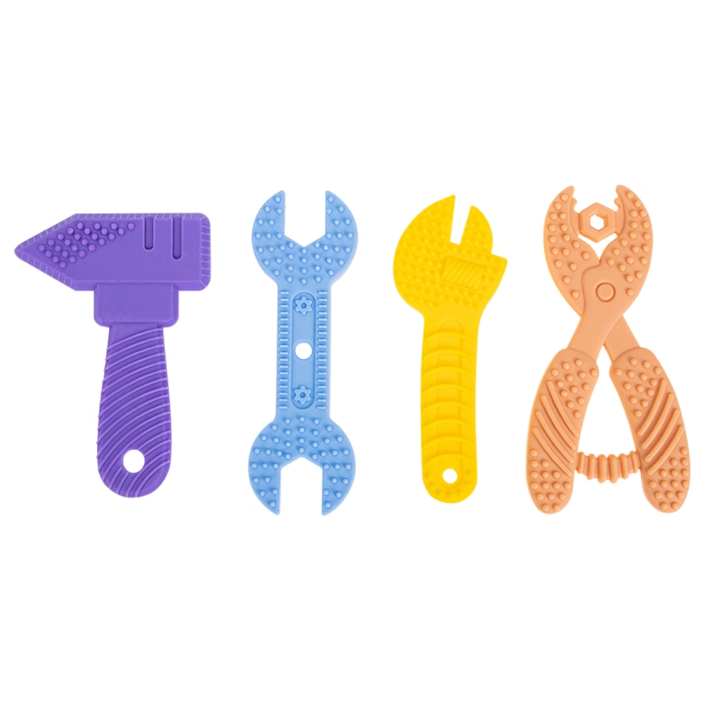 4pcs Baby Teether Silicone Hammer Wrench Teething Toy Cartoon Molar Teether