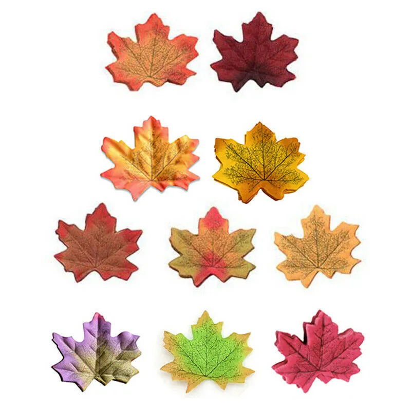 100Pcs Simulation Maple Leaves Fall Leaves for Weddings Thanksgiving Day Parties