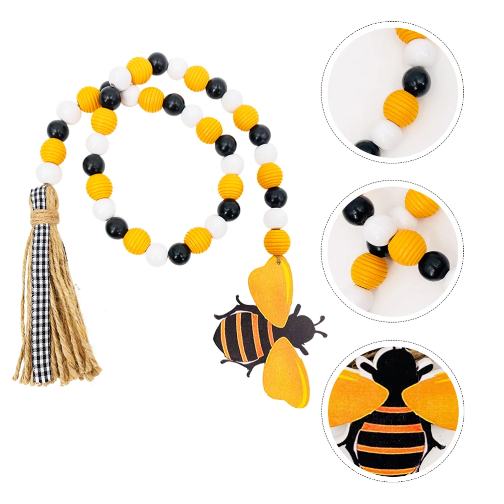 Bee Day Home Decoration Wooden Bead Hemp Rope Tassel String Hanging Decor