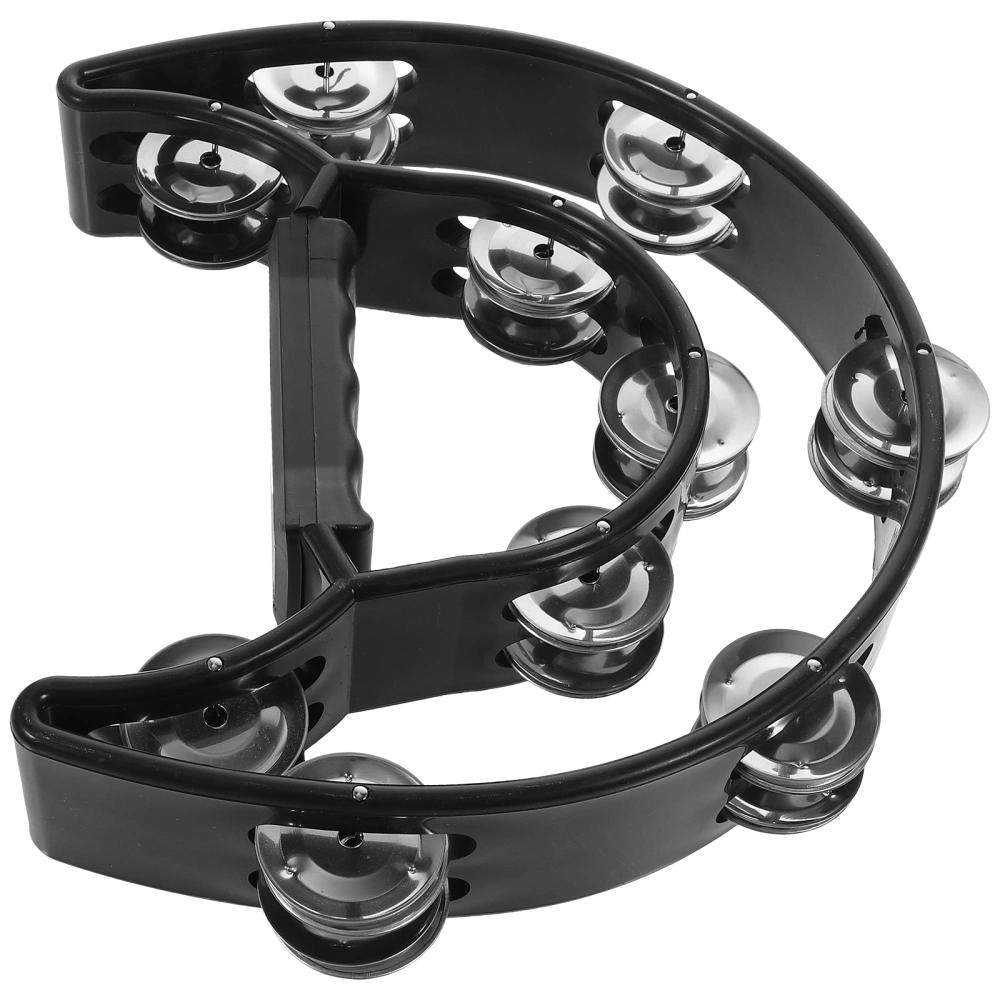 Double Row Tambourine Half Moon Metal Musical Jingles Tambourine Hand Held (Black)