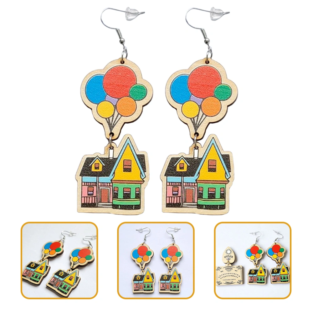 1 Pair Wooden Dangle Earrings Wood House Earrings Bohemian Drop Earrings