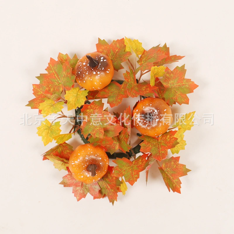 Maple Leaf Candle Wreath Decorative Fall Table Centerpiece Thanksgiving Candle Ring for Harvest