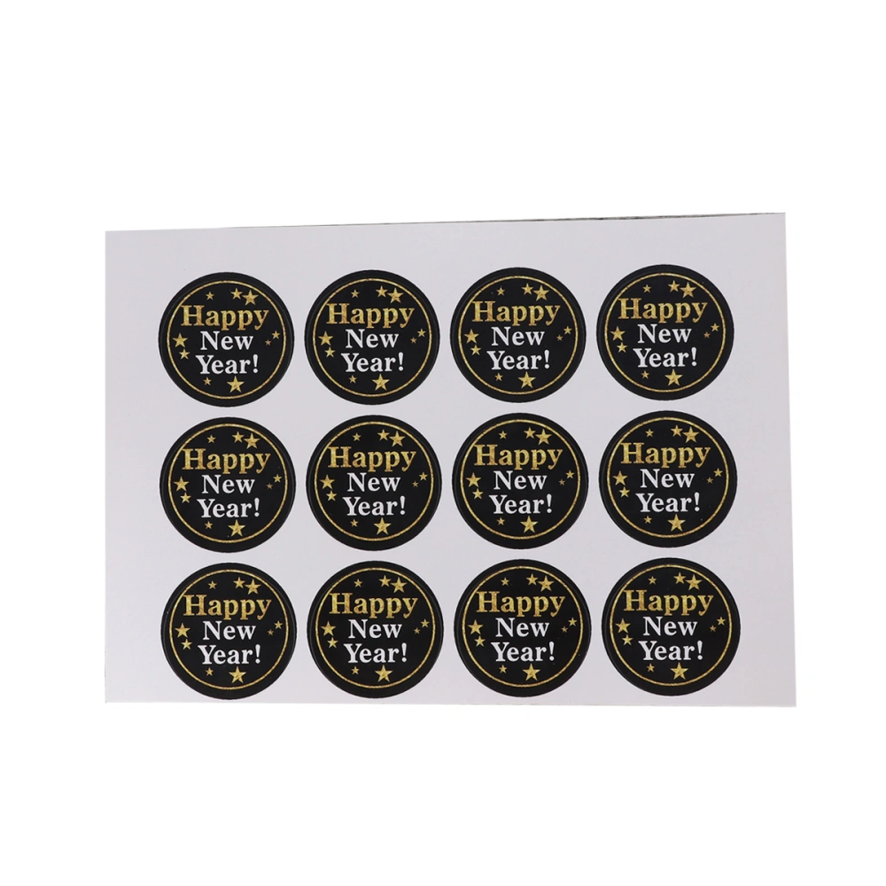 120PCS 2020 HAPPY NEW YEAR Round Black Seal Sticker DIY Cookie Bags Labels Round Adhesive Sealing Baking Packaging Envelope Gift Box Decoration Sticker