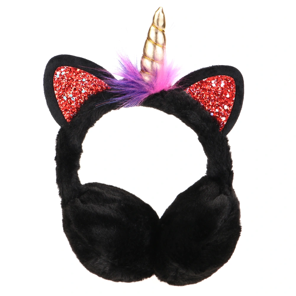 Cartoon Unicorn Design Earmuffs Plush Ear Warmer Winter Ear Covers Headwear for Girls Women (Black)