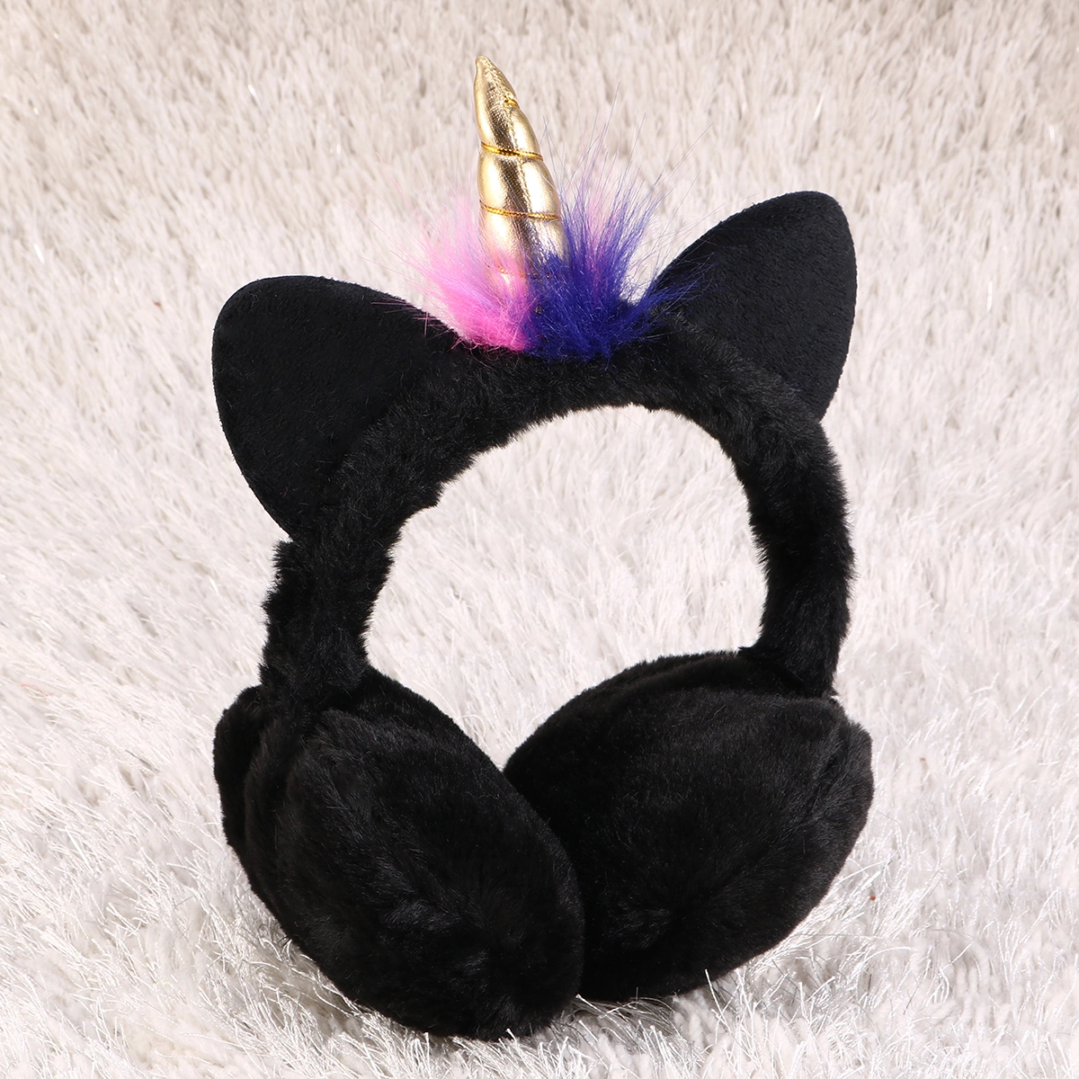Cartoon Unicorn Design Earmuffs Plush Ear Warmer Winter Ear Covers Headwear for Girls Women (Black)