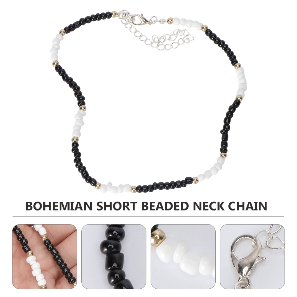 1Pc Bohemian Short Neck Chain Handmade Neck Lace Fashion Universal Beads Necklace for Woman Lady Girl (Black and White)