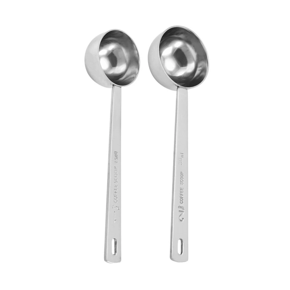 2Pcs Stainless Steel Measuring Spoons Coffee Powder Scoop Single Head Scooper