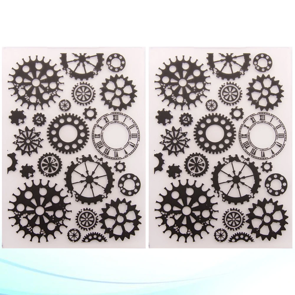 2pcs DIY Bump Embossing Dies Plastic Template Stencil Folder Art Craft Decor Tool for Album Scrapbooking Paper (Gear Pattern)