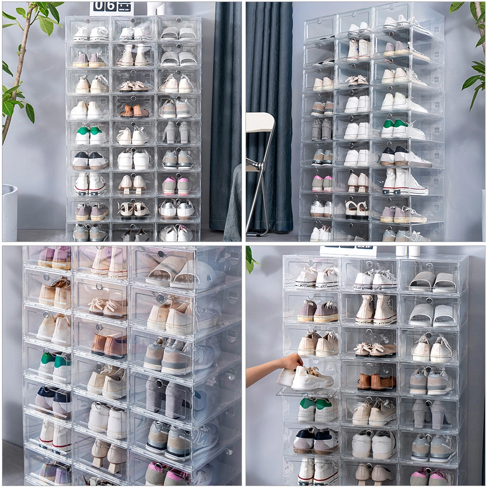 4pcs Transparent Shoe Container Stackable Storage Box Sports Shoes Storage Organizer