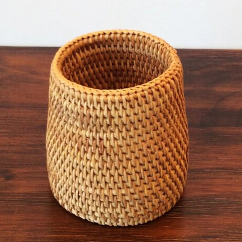 1PC Rattan Woven Tea Set Container Handmade Tea Ceremony Basket Creative Tea Storage Basket Multi-purpose Rattan Woven Pen Container Tea Sets Accessories for Home Office Restaurant Turriform Style