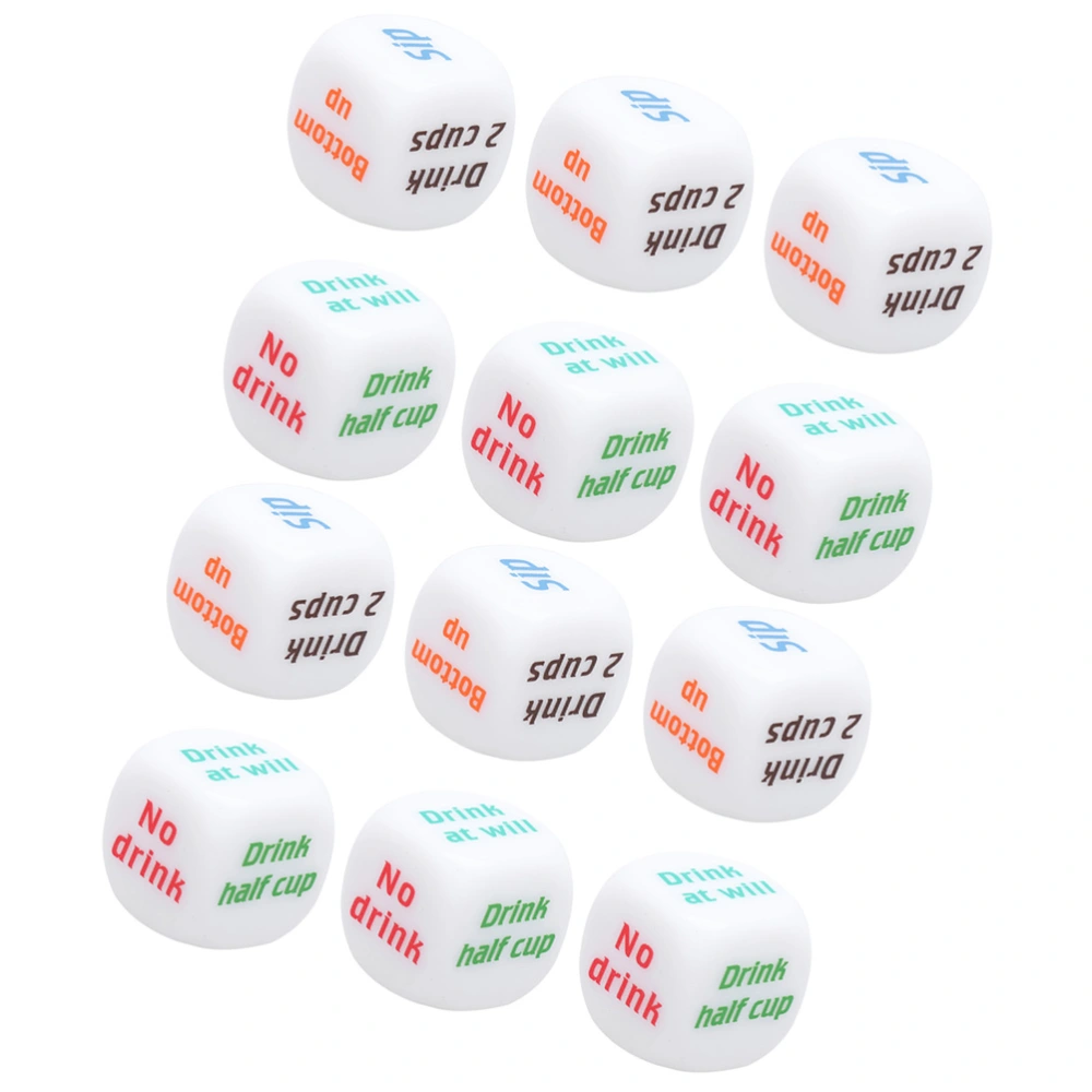 12PCS Acrylic Dice Toy English Drinking Game Dice Creative Entertainment Dice for Bar KTV Club (Random Color)