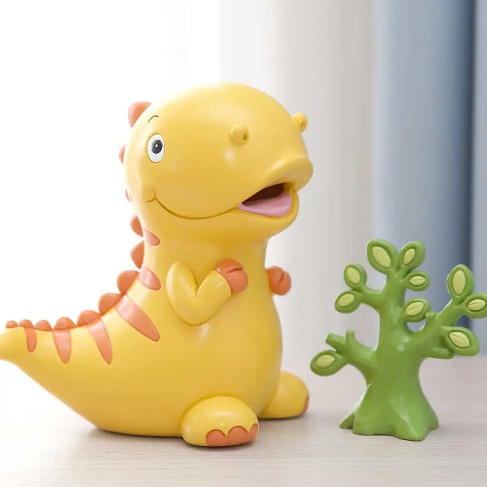 Dinosaur Shaped Saving Pot Kids Money Box Cartoon Money Bank Resin Crafts Desktop Decoration Orange