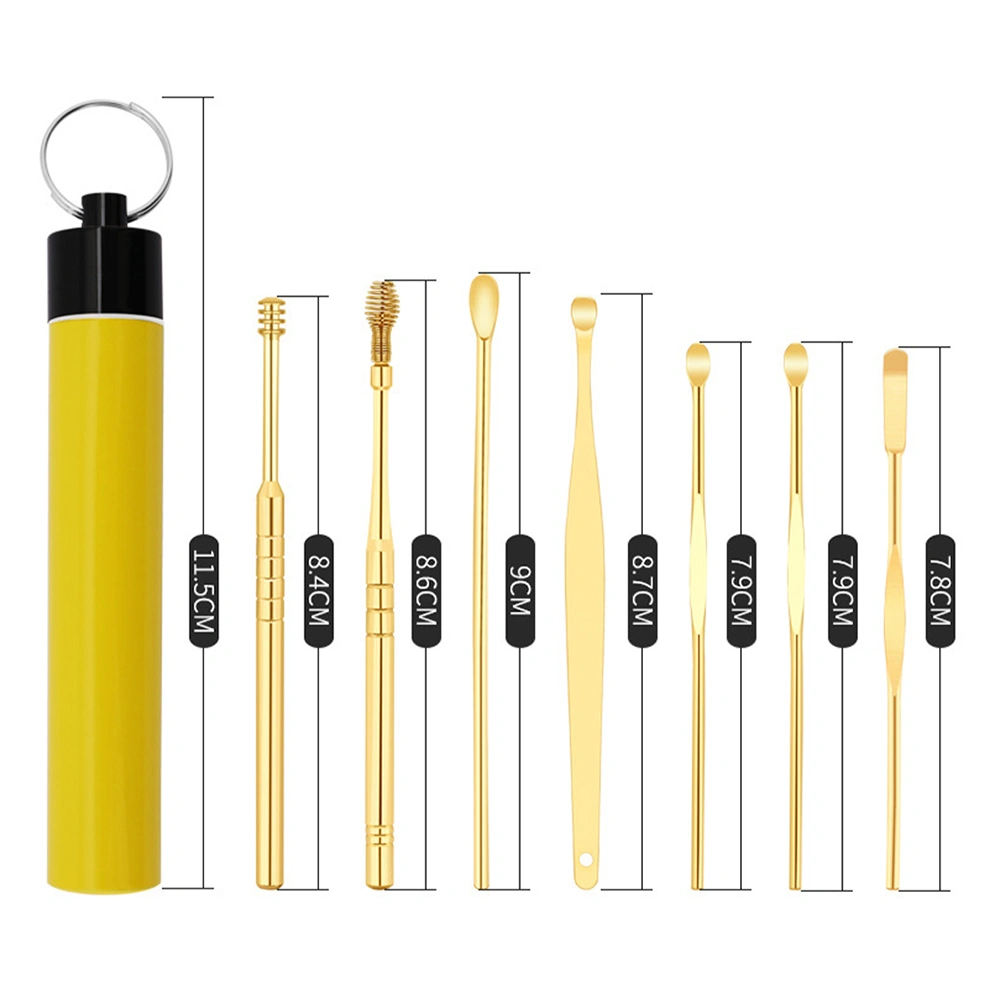 1 Set/7PCS Sturdy Ear Wax Removal Tool Ear Picking Tool with Keychain (Yellow)