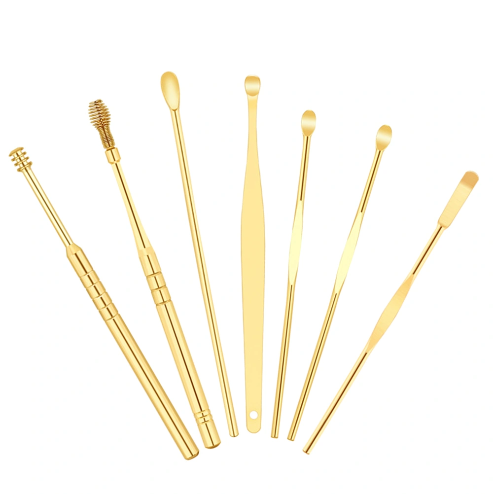 1 Set/7PCS Sturdy Ear Wax Removal Tool Ear Picking Tool with Keychain (Yellow)