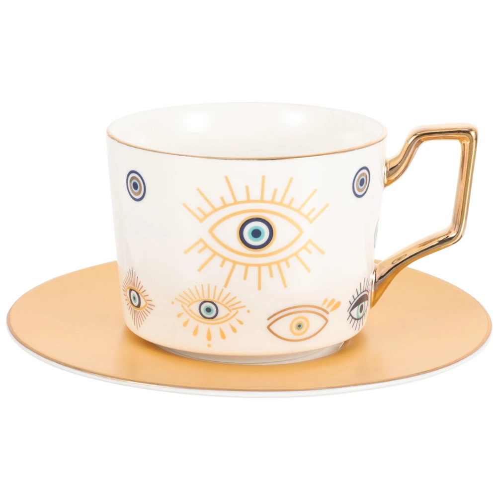 1 Set Coffee Cup Saucer Evil Eye Cup Ceramic Coffee Mug Latte Cup Saucer Tea Cup Set