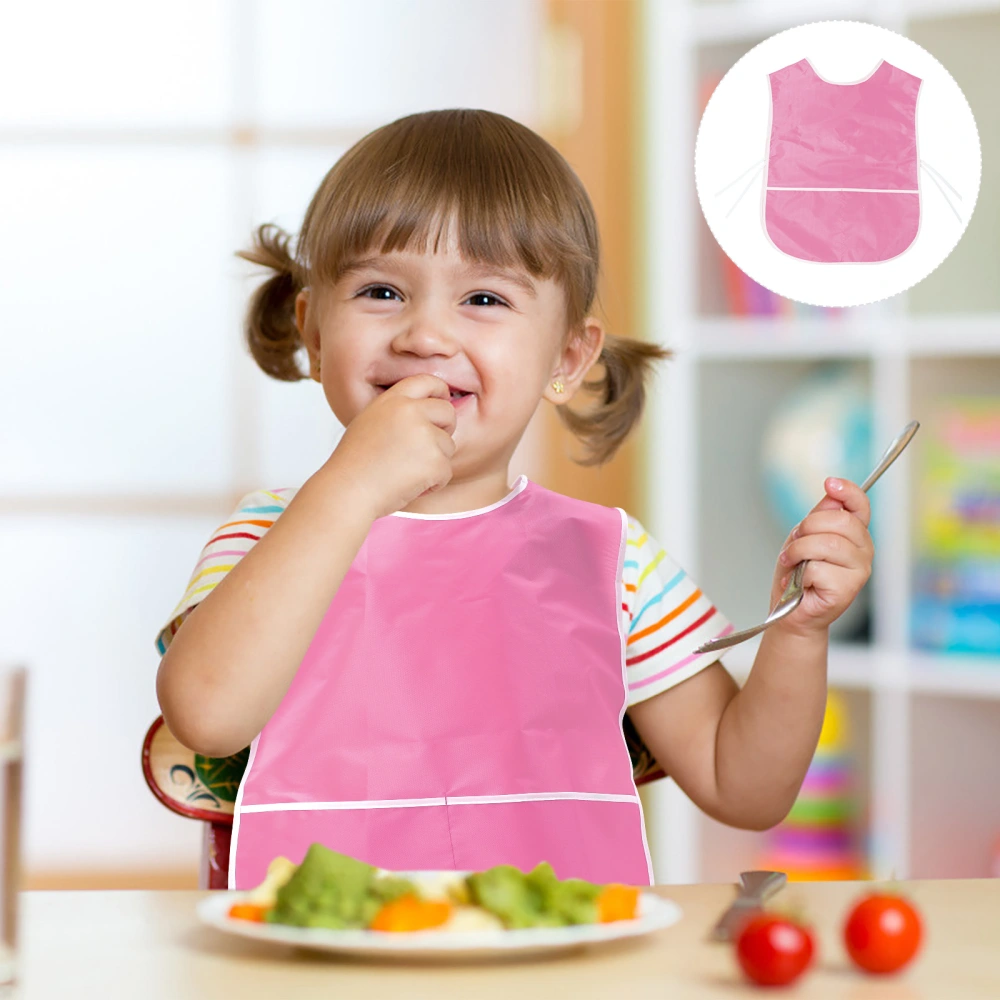 1Pc Children Bib Supple Apron Pocket Pure Color Bib Kindergarten Supplies