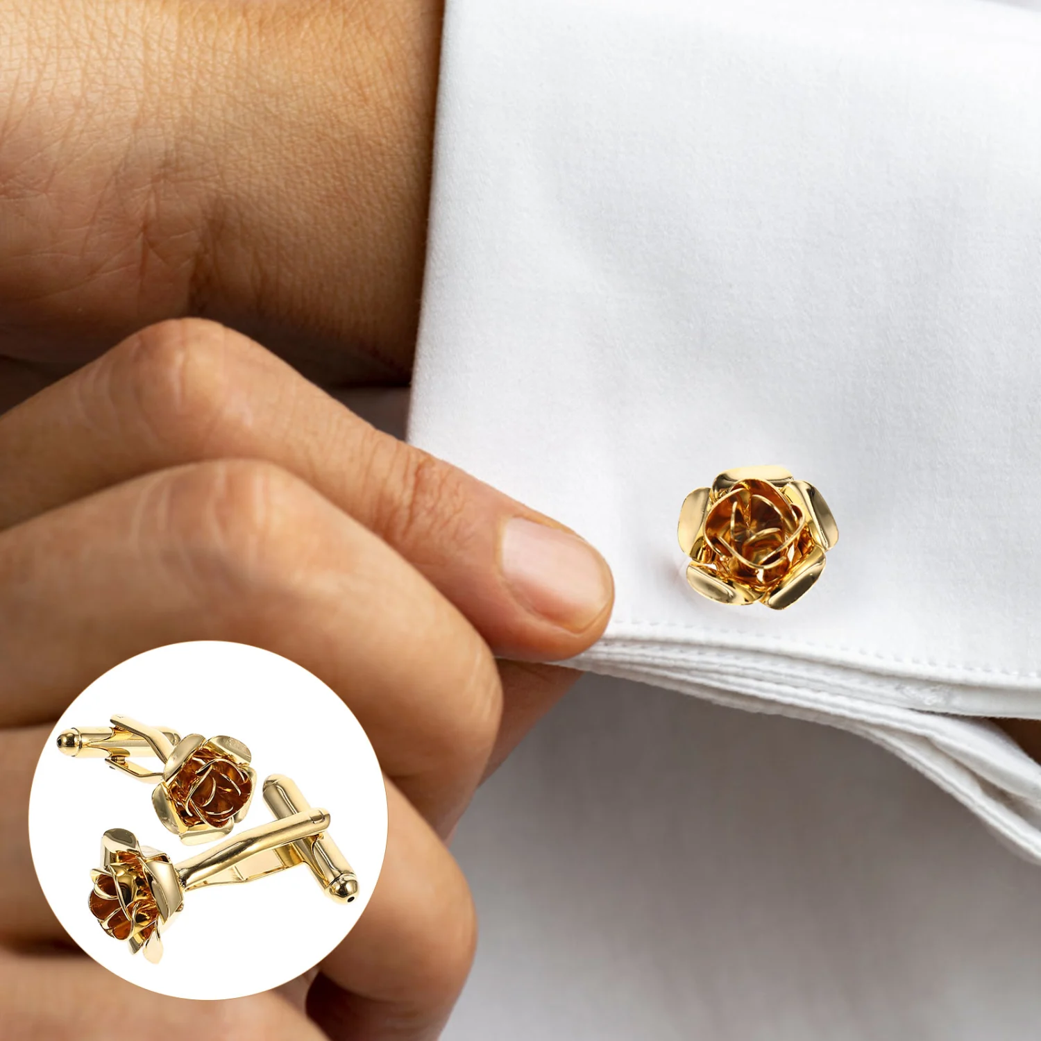 1 Pair of Rose Floral Cufflinks Men Cuff Link Tuxedo Shirt Cufflinks Shirt Accessories