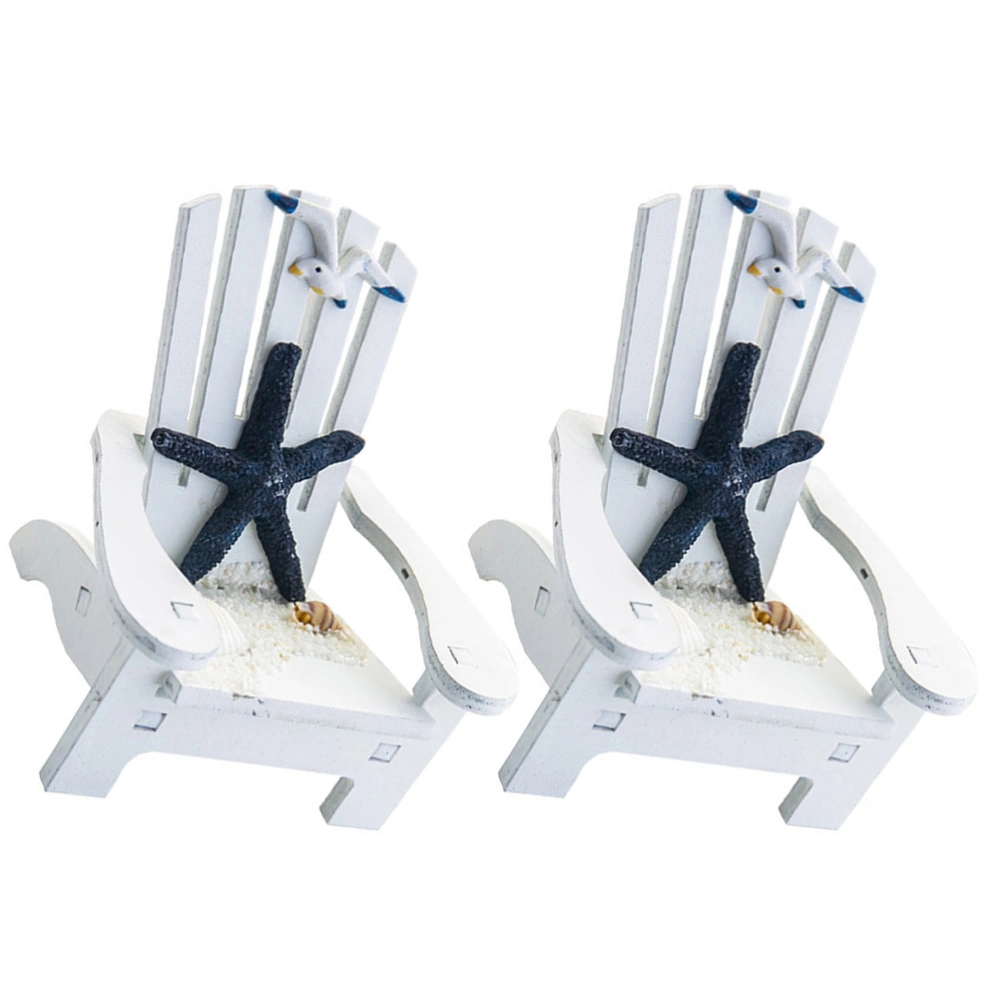 2pcs Home Decor Mini Beach Chair Ornaments Wood Miniature Mediterranean Beach Chair