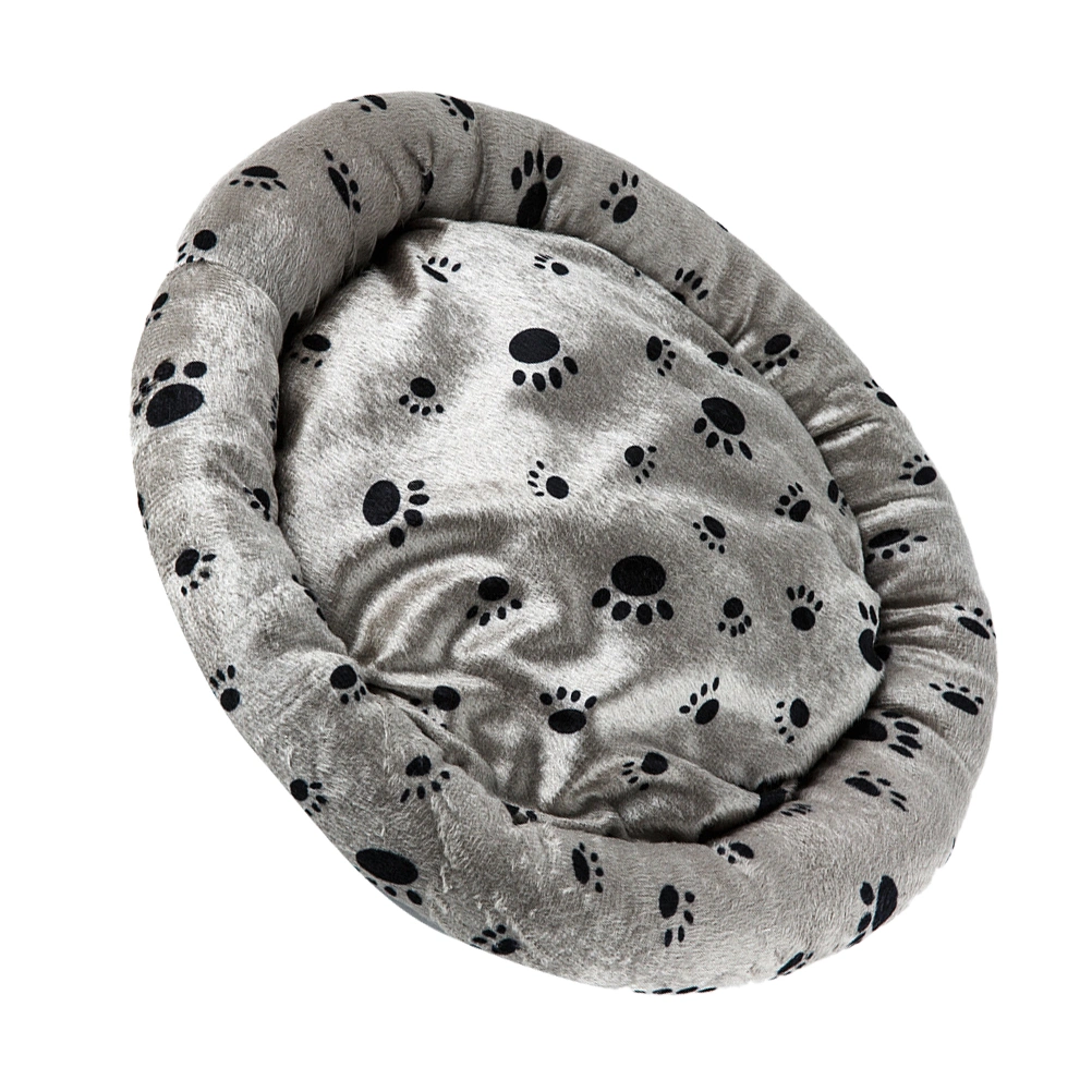 Fashion Round Pet Bed Footprint Pattern Thickened Bed Comfort Plush Pad Puppy Floor Mat Nest Winter Supplies (Grey Style)