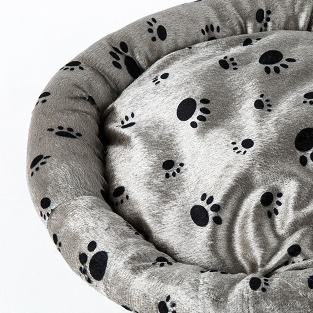 Fashion Round Pet Bed Footprint Pattern Thickened Bed Comfort Plush Pad Puppy Floor Mat Nest Winter Supplies (Grey Style)
