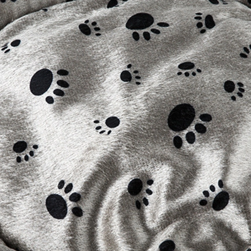 Fashion Round Pet Bed Footprint Pattern Thickened Bed Comfort Plush Pad Puppy Floor Mat Nest Winter Supplies (Grey Style)