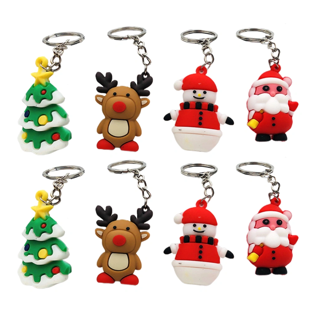 8pcs Christmas Theme Keychains Lovely Key Holder Key Ring Key Decoration Xmas Gift for Kids Children