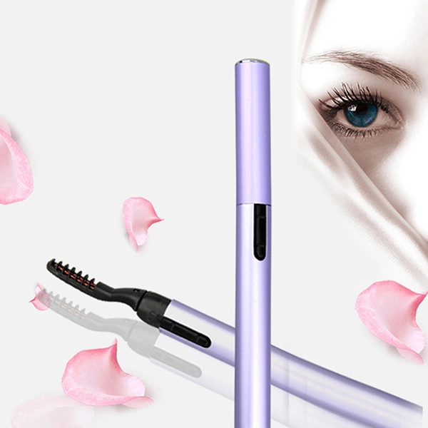 Electric Heated Eyelash Curler Pen for Makeup Cosmetic Perfect Big Eyes (Purple)