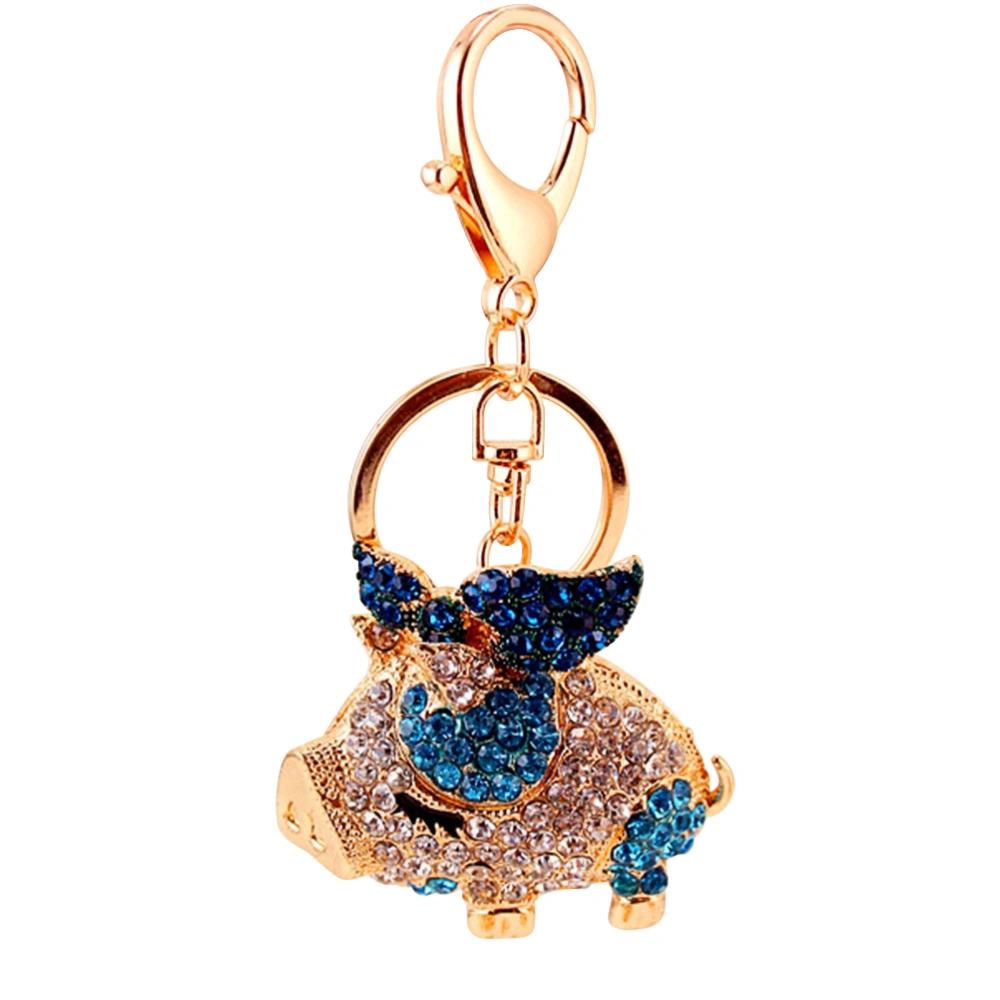 Fashion Pig Keychain Sparkling Animal Keyring Alloy Crystal Rhinestones Jewelry Charm Car Keychain Accessories Purse Pendant Handbag Decorations Holiday Kids Women Gift (Blue)