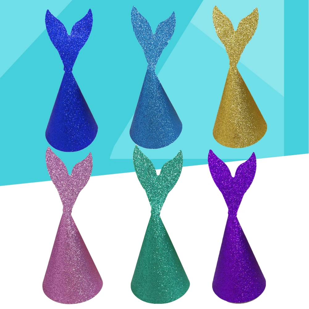 6Pcs Mermaid Glitter Party Cone Hats Birthday Party Favors Supplies Decoration for Kids Children