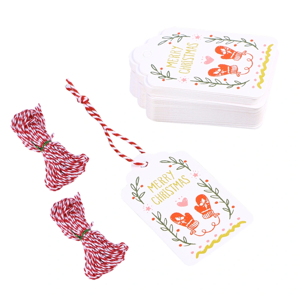 102pcs Painted Hanging Tags with 10m Thread Rope DIY Hanging Tags Gloves Pattern Paper Hanging Ornament for DIY Craft Home Christmas (100pcs Tags, 2 10m Thread)