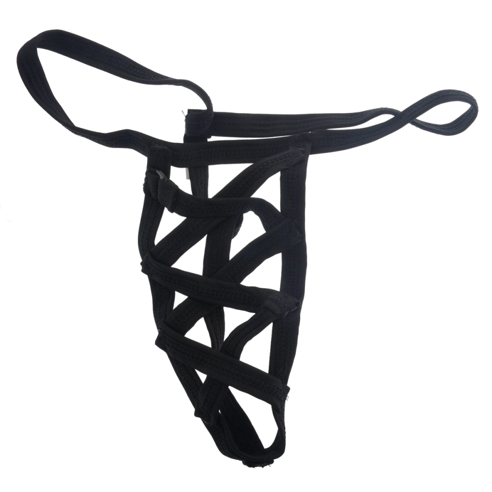 Men's Sexy Hollow-out Low Rise T-back Thongs G-string Briefs Underwear - Free Size (Black)