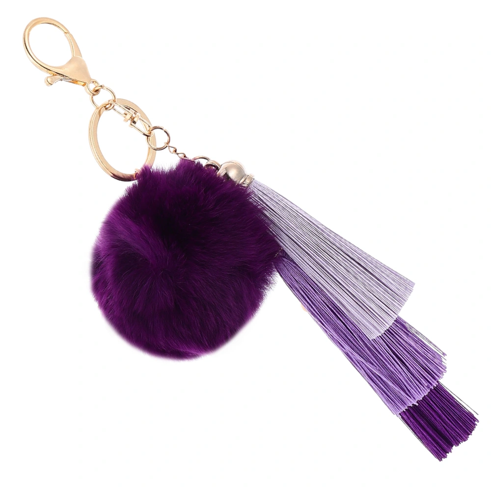 1 Pc Fluffy Pendant Portable Key Chain Plush Key Storage Supply (Deep Purple)