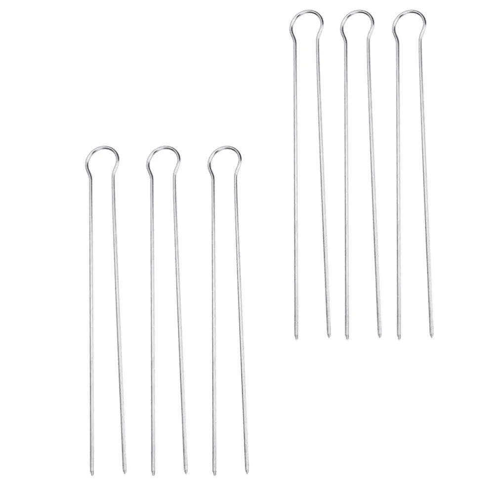 6Pcs Outdoor Stainless Steel U-shaped BBQ Fork Metal Long Grill Skewers