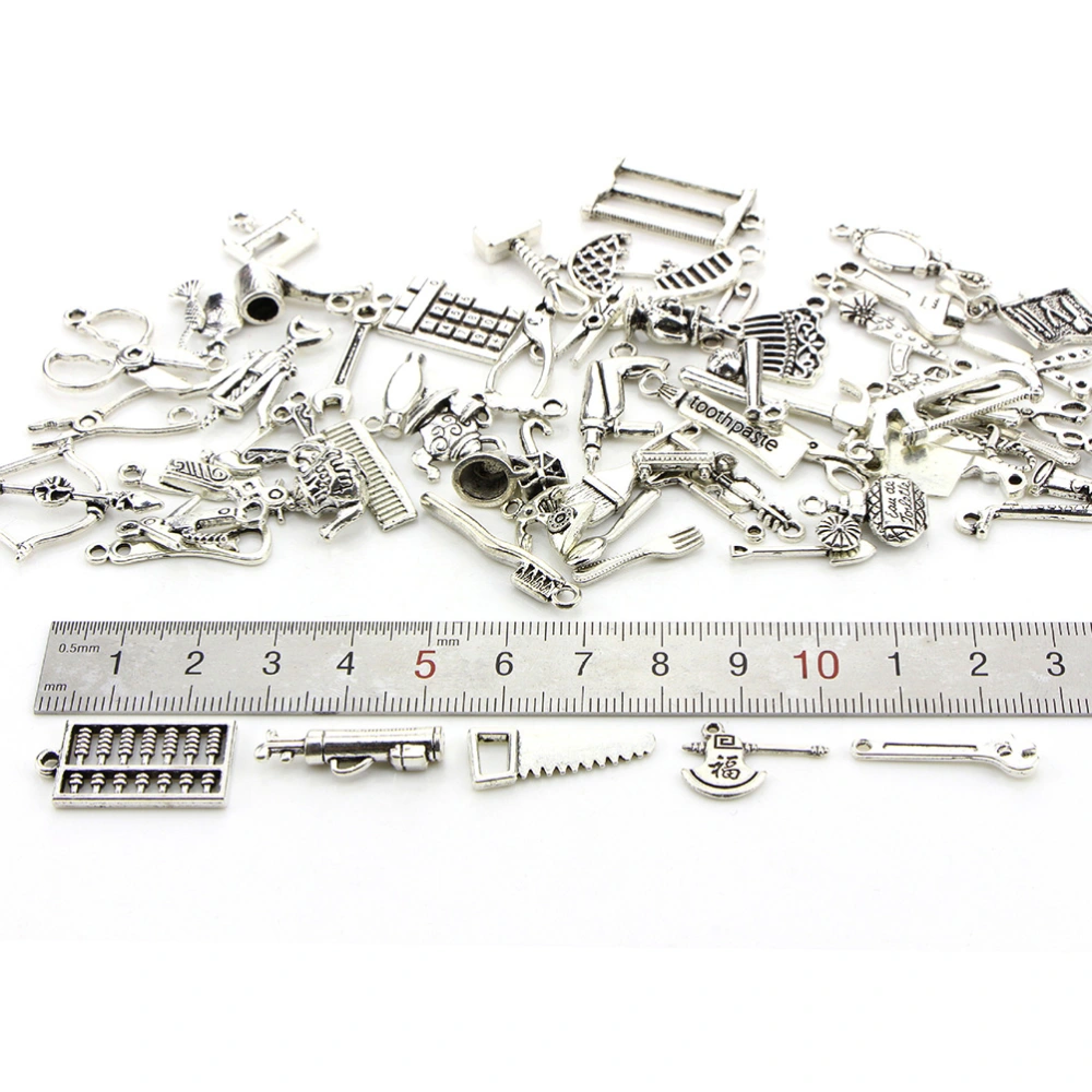 65pcs Assorted Tool Shape Alloy Pendants Charms DIY Jewelry Making Accessory for Necklace Bracelet (Silver)