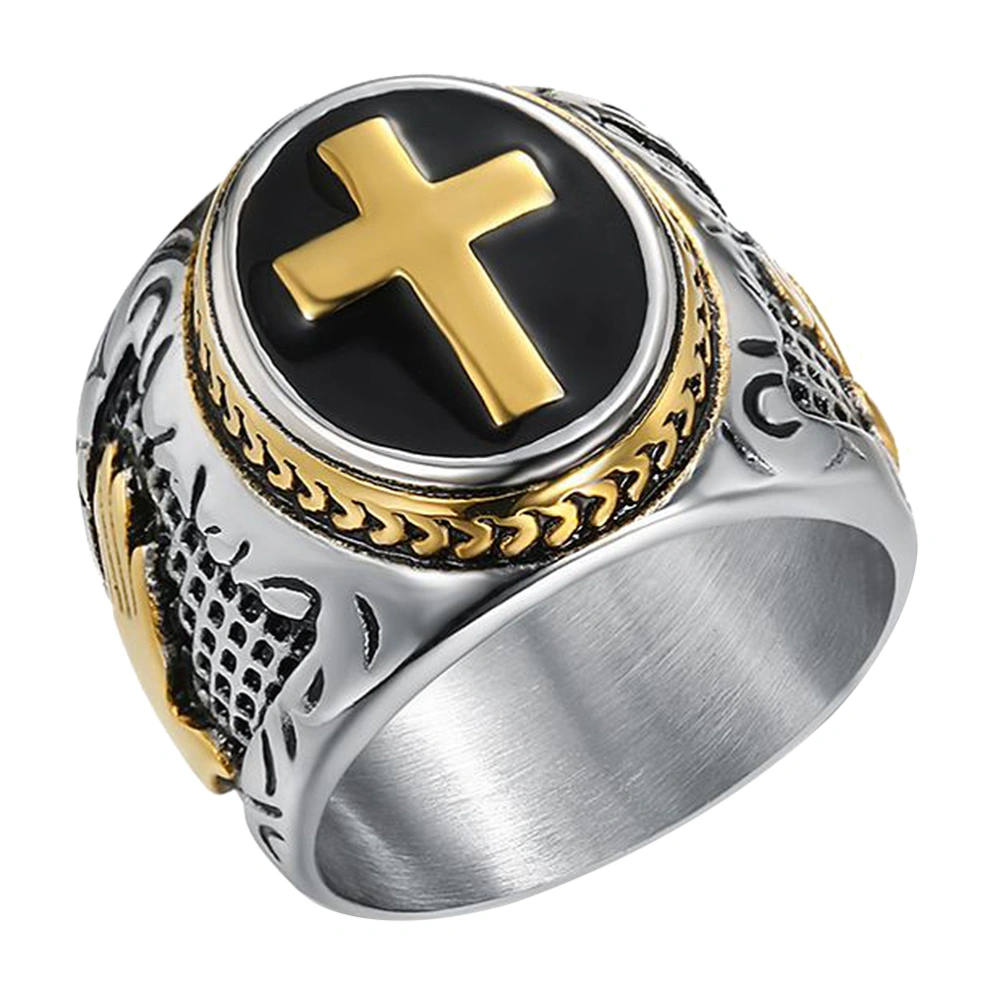 1pc Retro Crucifix Mens Ring Cross Band Ring Stainless Steel Ring Finger Decoration for Men Boys (Golden)