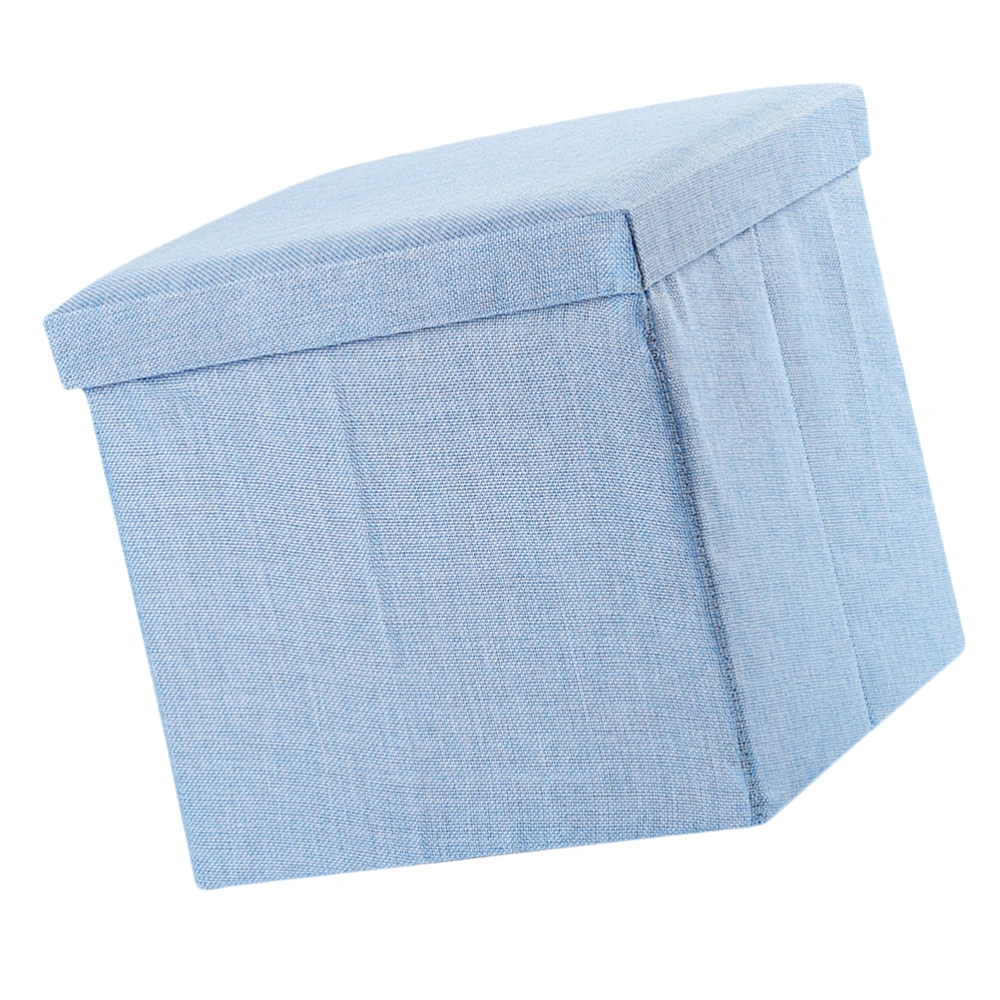 1pc Folding Cloth Storage Stool Household Sundries Storage Box Square Storage Cube Multifunctional Footstool (Sky-blue)