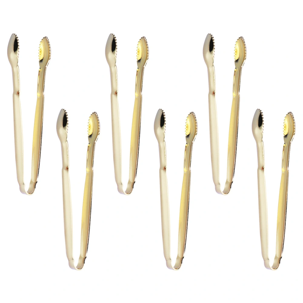 6pcs Thicken Mini Serving Tongs Sugar Cube Tongs Gold Plated Stainless Steel Ice Tong Perfect for Tea Party Coffee Bar Home Supplies