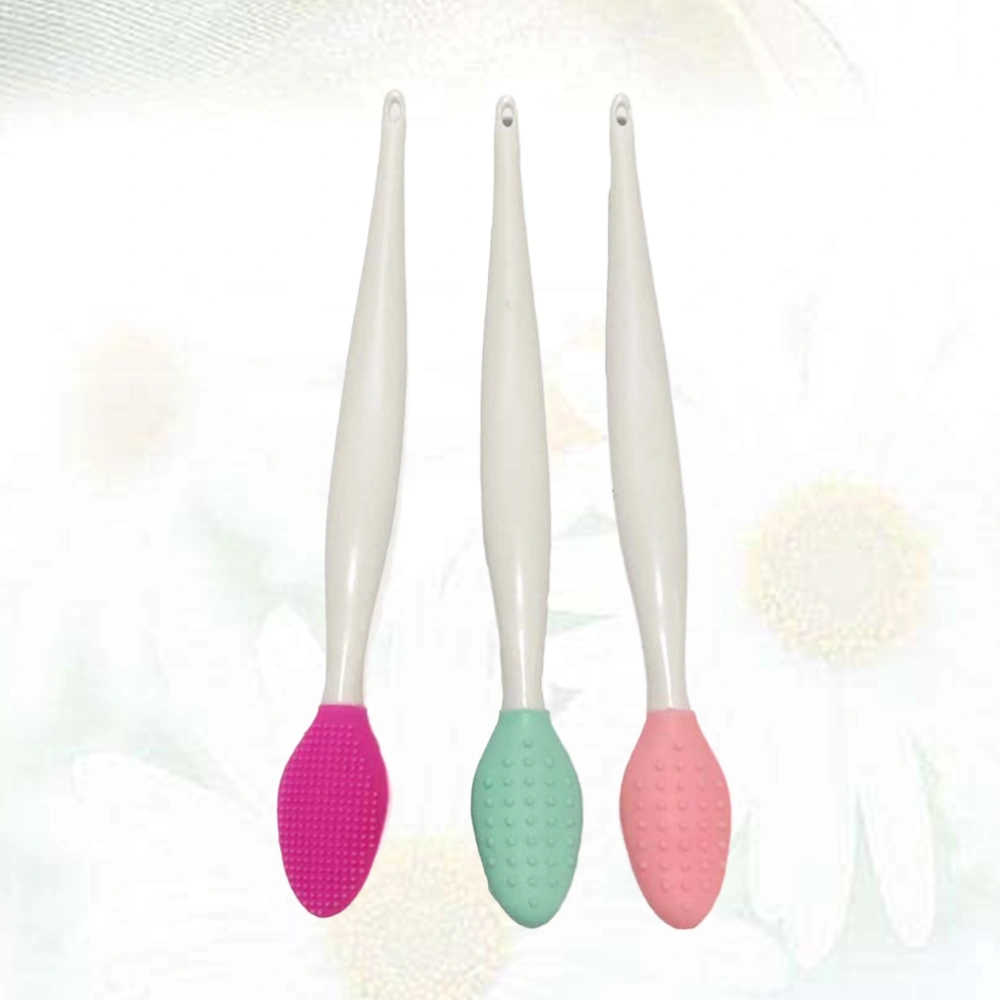 3pcs Double Head Silicone Acne Black Face Brush Silicone Face Cleanser Massager Facial Cleansing Brush Handheld for Women Girls (Pink + Mint Green + Magenta)