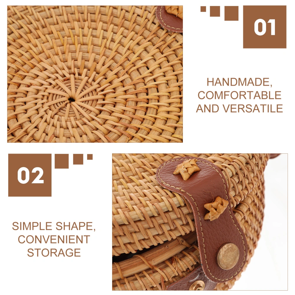 1pc Simple Round Rattan Woven Bag Crossbody Bag Woven Bag Woman Beach Bag