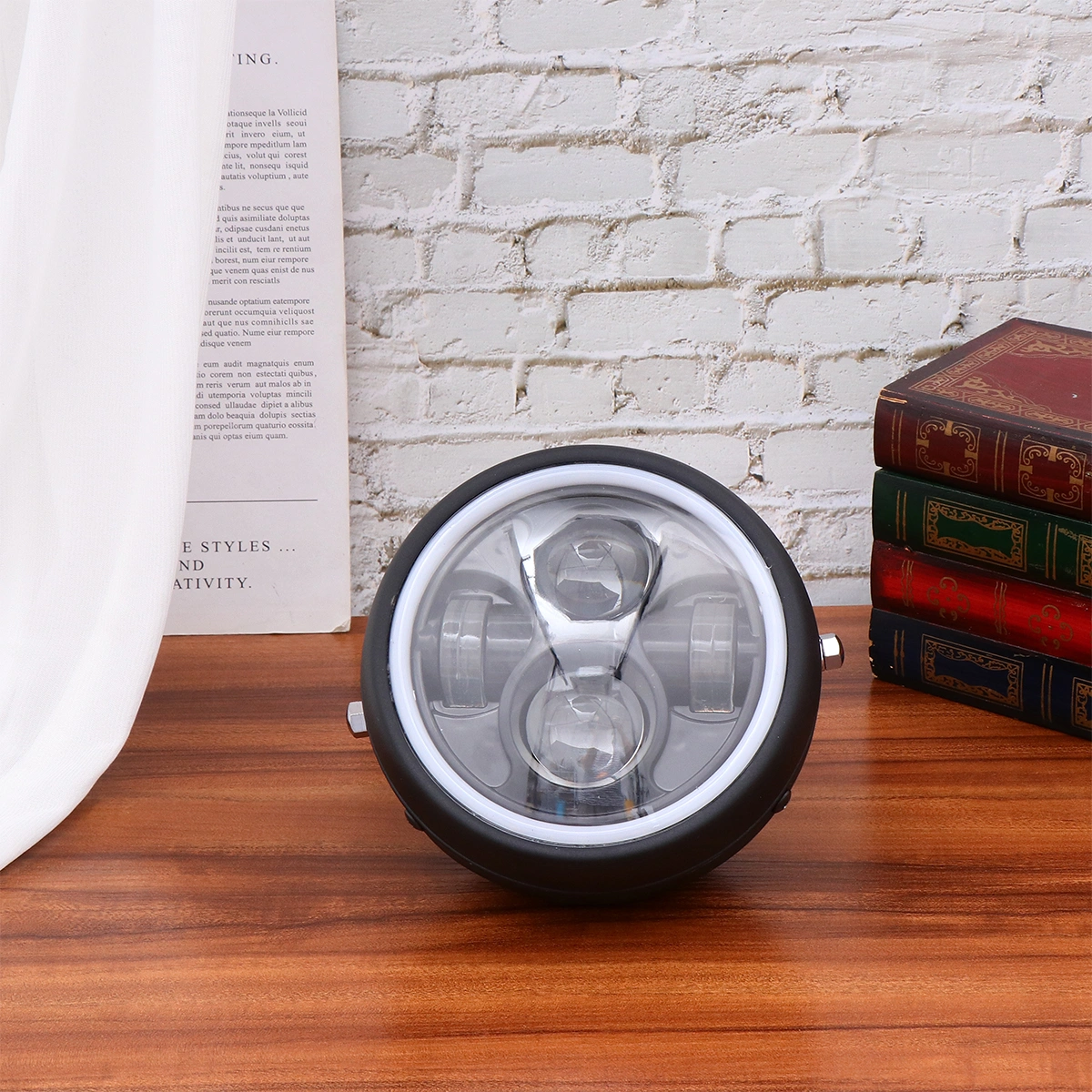 Modified Motorcycle LED Headlight Head Lamp Retro Headlight Aperture Headlight (Black)