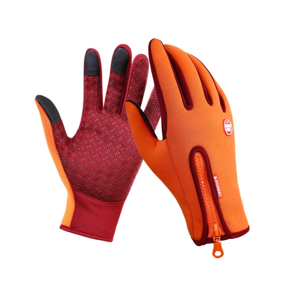 1 Pair Outdoor Winter Warm Waterproof Gloves Cycling Gloves Bike Gloves Gloves with Sensitive Touchscreen Function Idea for Skiing Snowboarding Cycling Size XL (Orange)