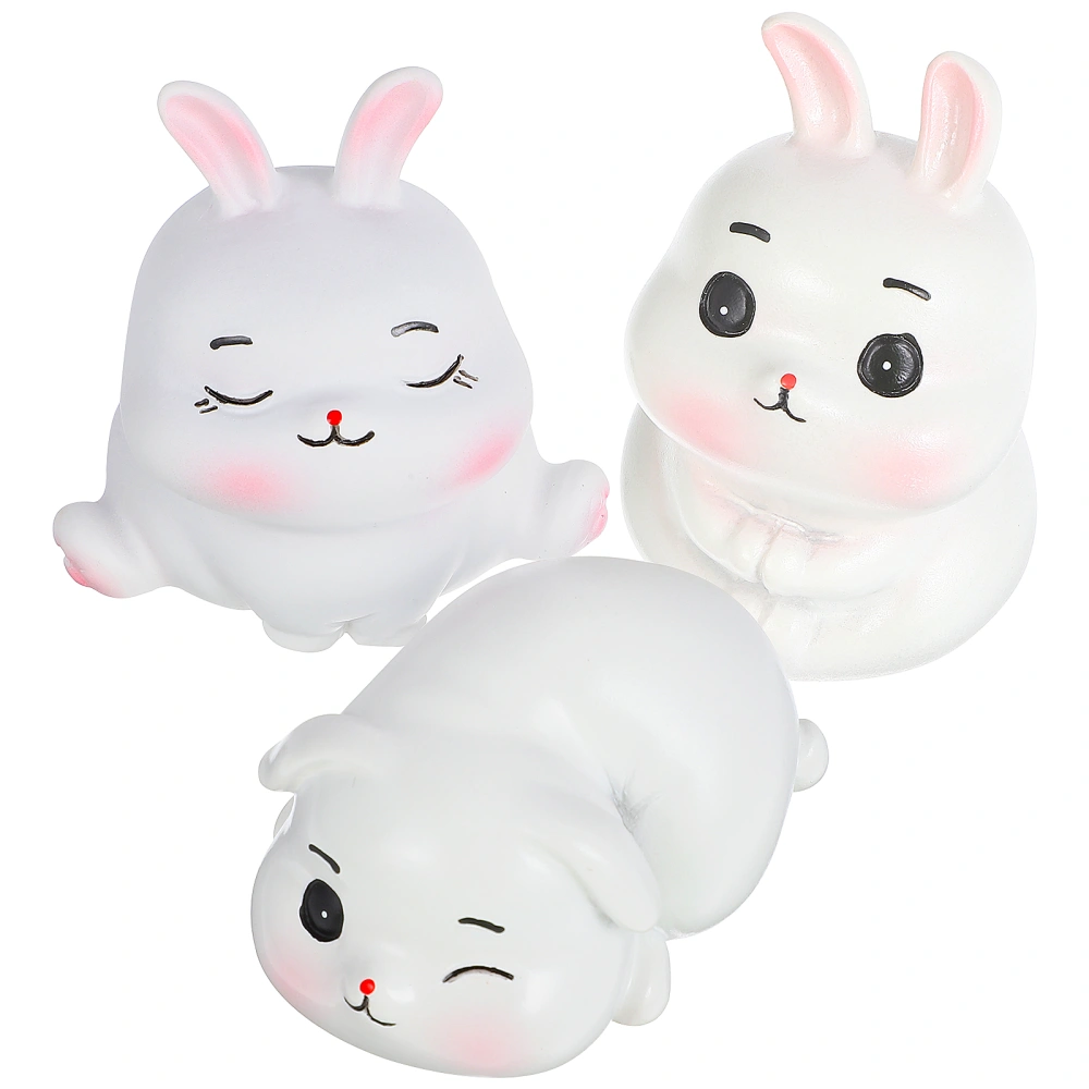 3 Pcs Rabbit Figures Bunny Figurines Resin Animals Toys Miniature Garden Accessories Table Ornaments