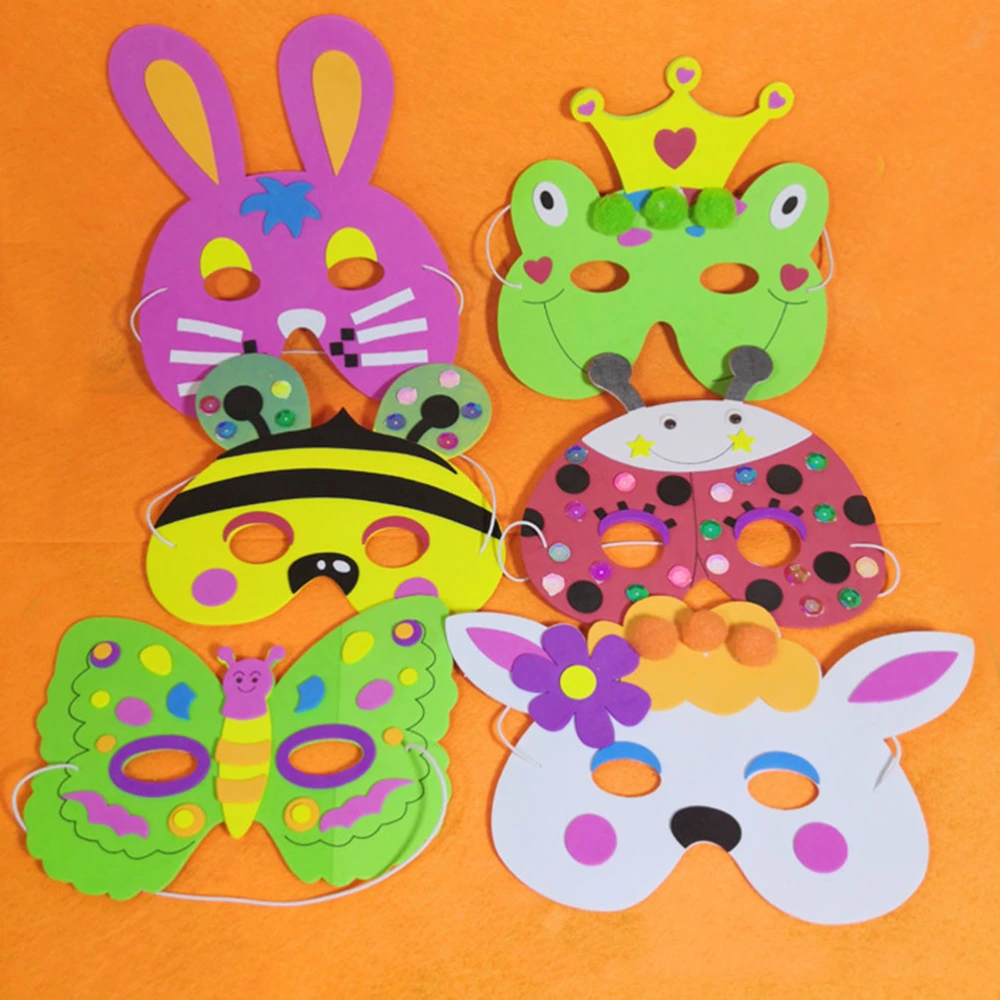 6Pcs DIY Cartoon Animal Mask Handmade Dress-Up Mask Kids' Dance Performance Tool Educational Animal Mask Material Kit for Kindergarten Parties Cosplay (Mixed Style)