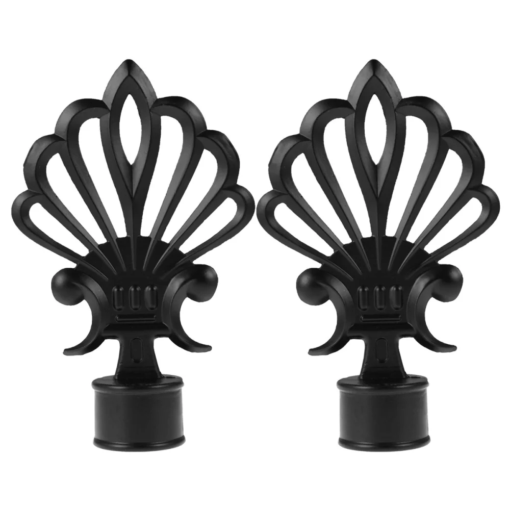 1Pair Curtain Window Drapery Rod Ends Heads Aluminum Alloy Wrought Iron Roman Curtain Decoration Head for 28MM Inner Diameter Rods (Black)