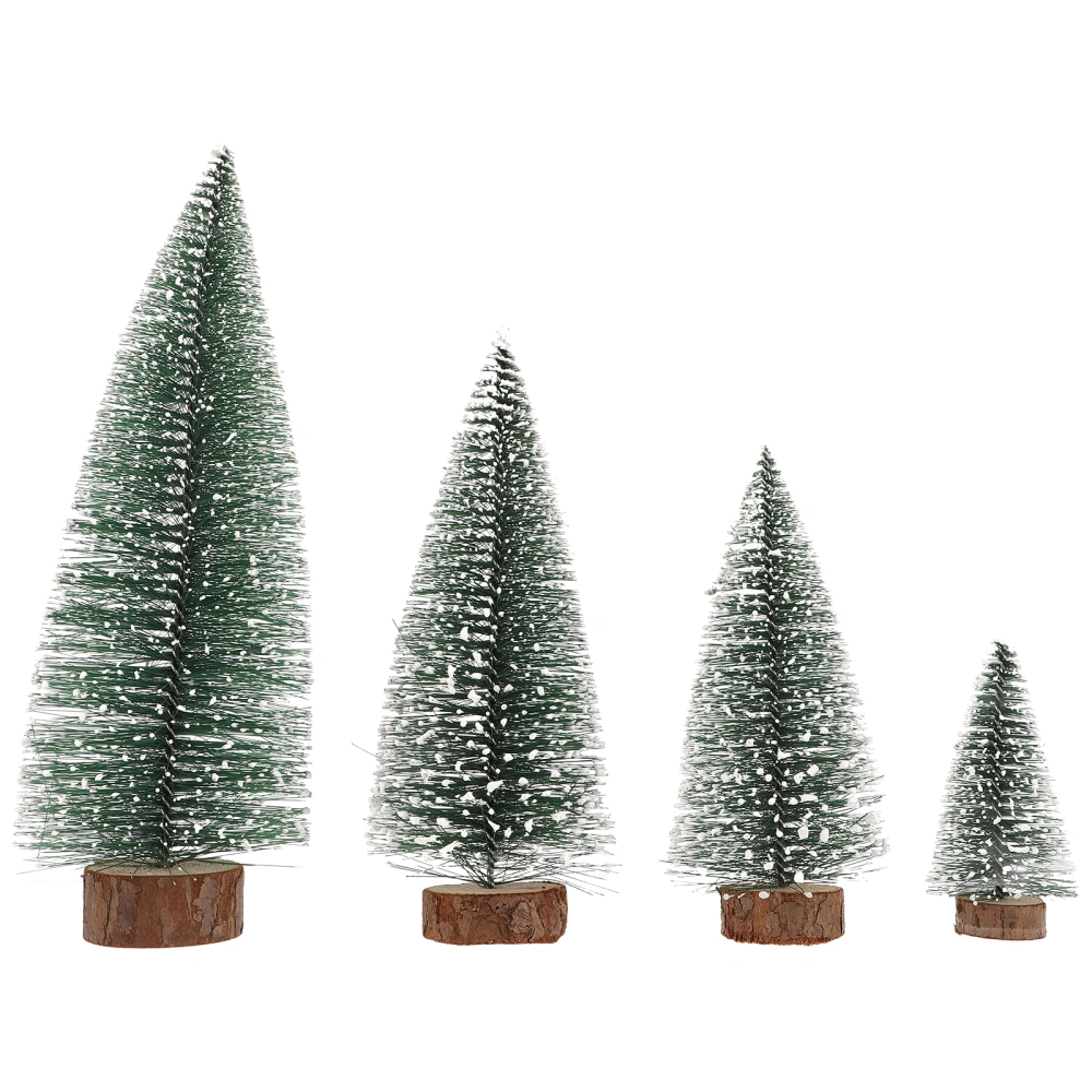 4pcs Miniature Christmas Tree Wooden Base Desktop Xmas Tree for Home Office