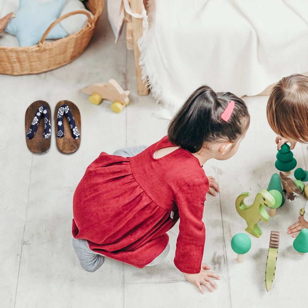 1 Pair Japanese Style Clog Slippers Children Clog Sandals Wooden Clogs Shoes