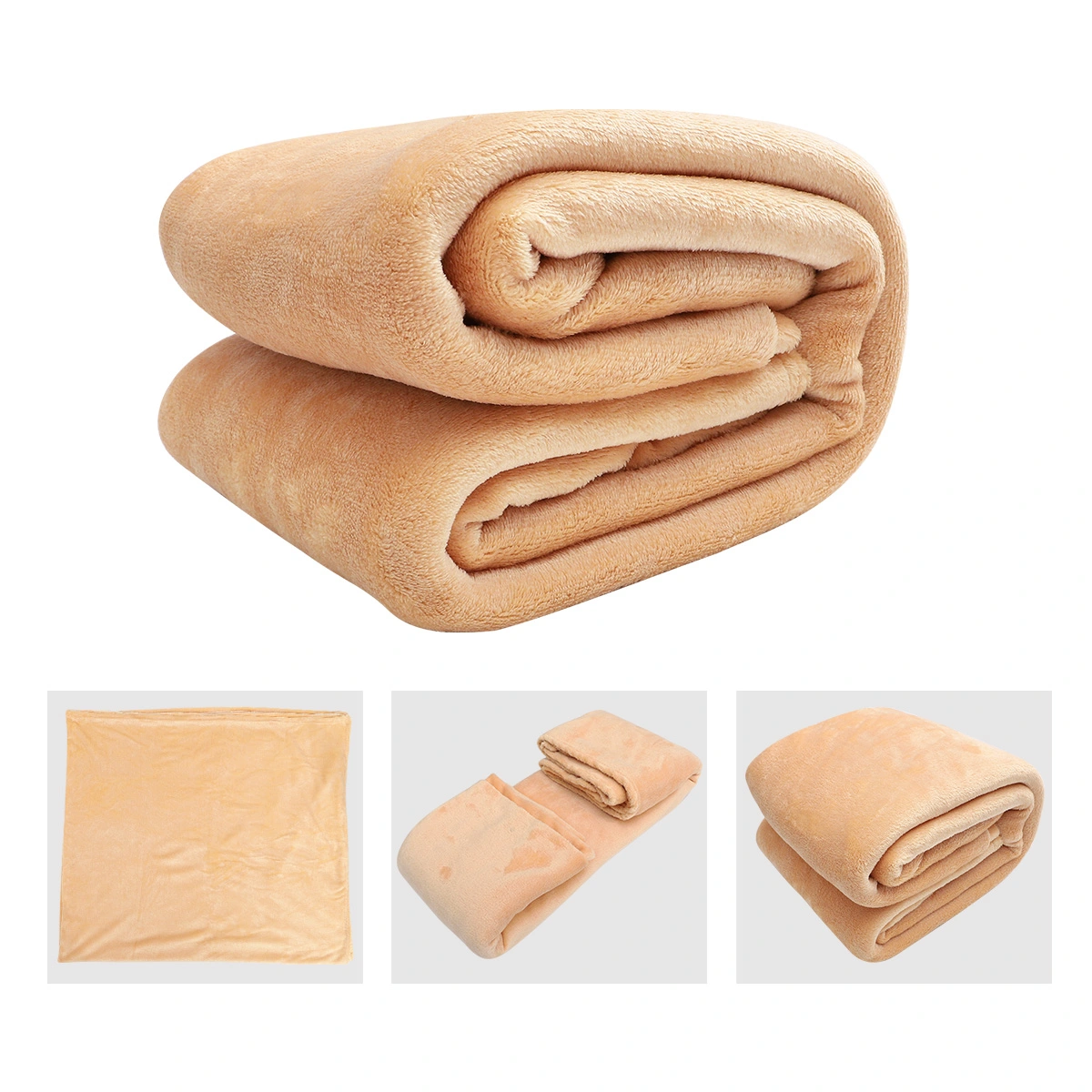 1 Pc 100x120cm Solid Color Flannel Blanket Coral Fleece Sleeping Blanket Warm Blanket for Home Bedroom (Khaki)