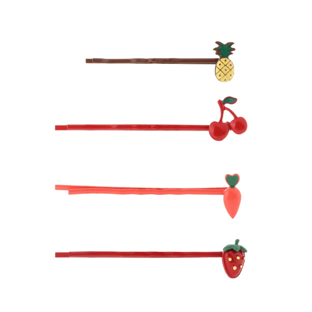 4PCS Girl's Pineapple Cherry Carrot Strawberry Bobby Pin Fashion Fruit Bang Hair Clips Alloy Party Hairpin for Decoration (Random Color)