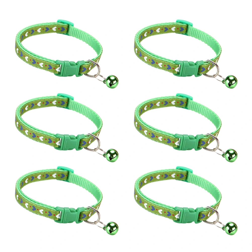 6pcs Pet Bell Collars Decorative Dog Collar Adjustable Cat Pendant Collar (Green)